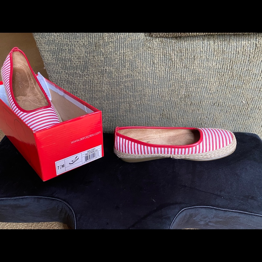 Aerosoles red and white striped shoes